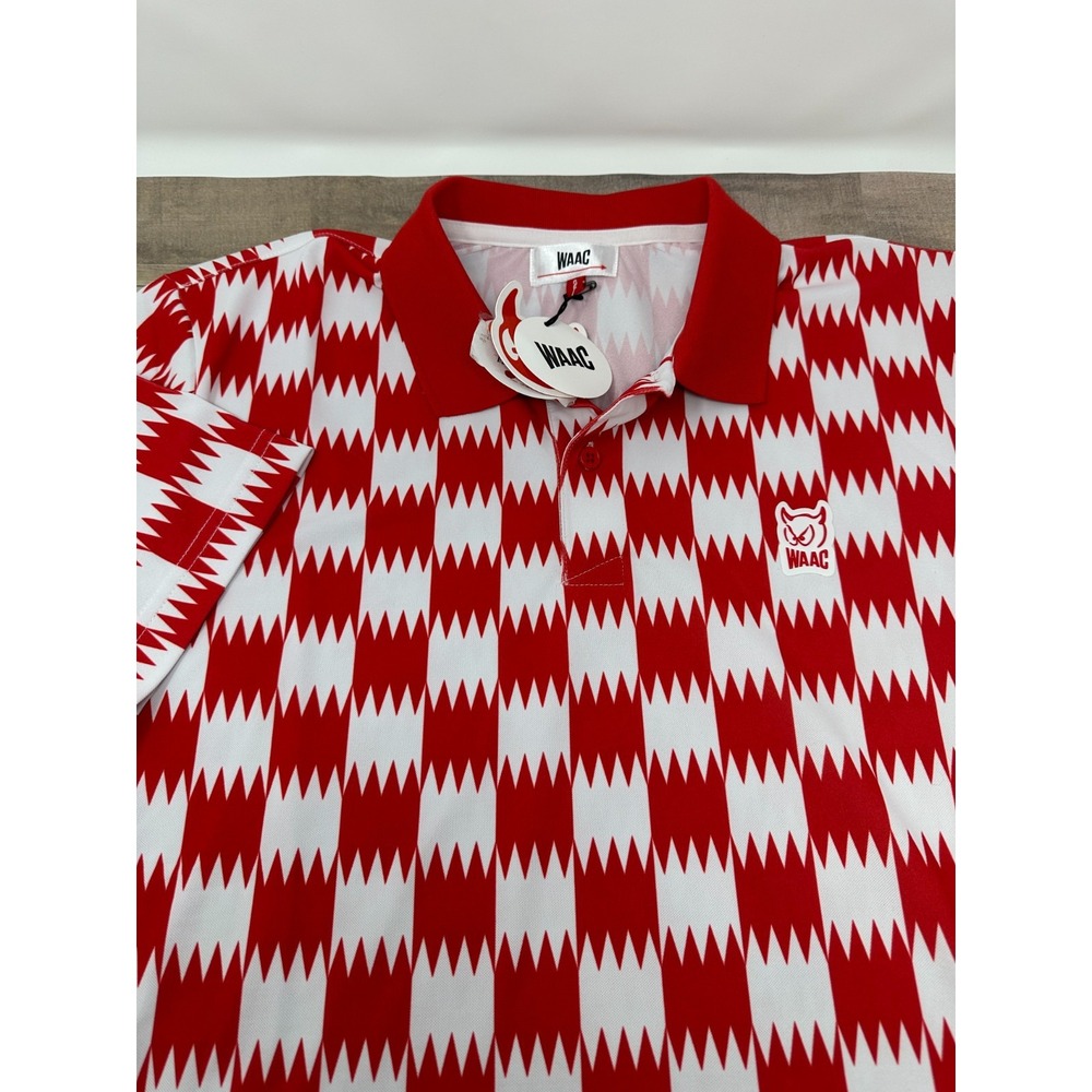 WAAC‎ Red White Checkered OPTICAL ILLUSION MEN'S GOLF POLO SHIRT Size (2) Large